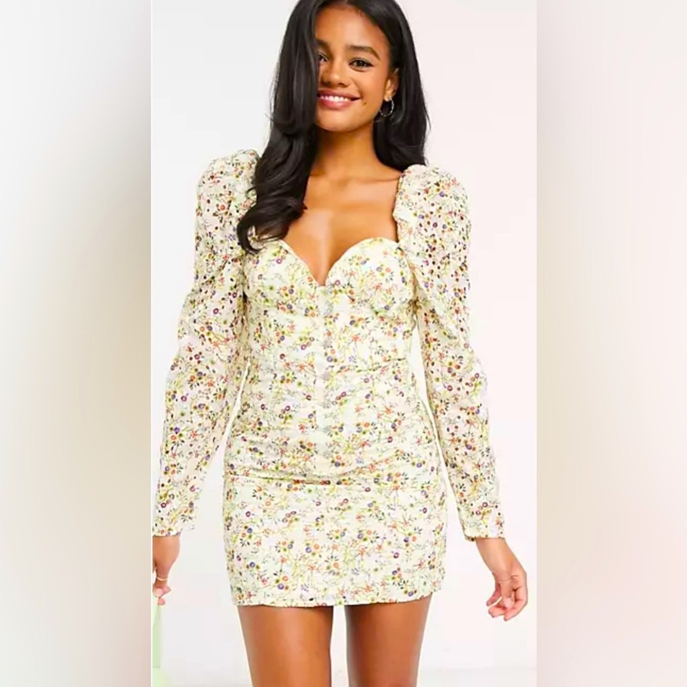 NWOT ASOS Women’s Sweetheart Floral Eyelet Puff Sleeve Mini Dress Size 10